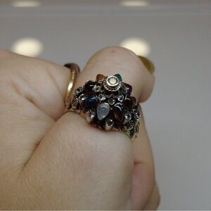 Vintage Thai princess ring with solid gold, multicolored gemstones, and diamonds